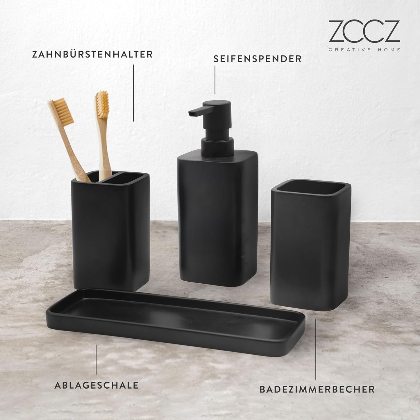 Badezimmer Organizer-Set (4-teilig), Schwarz Matte