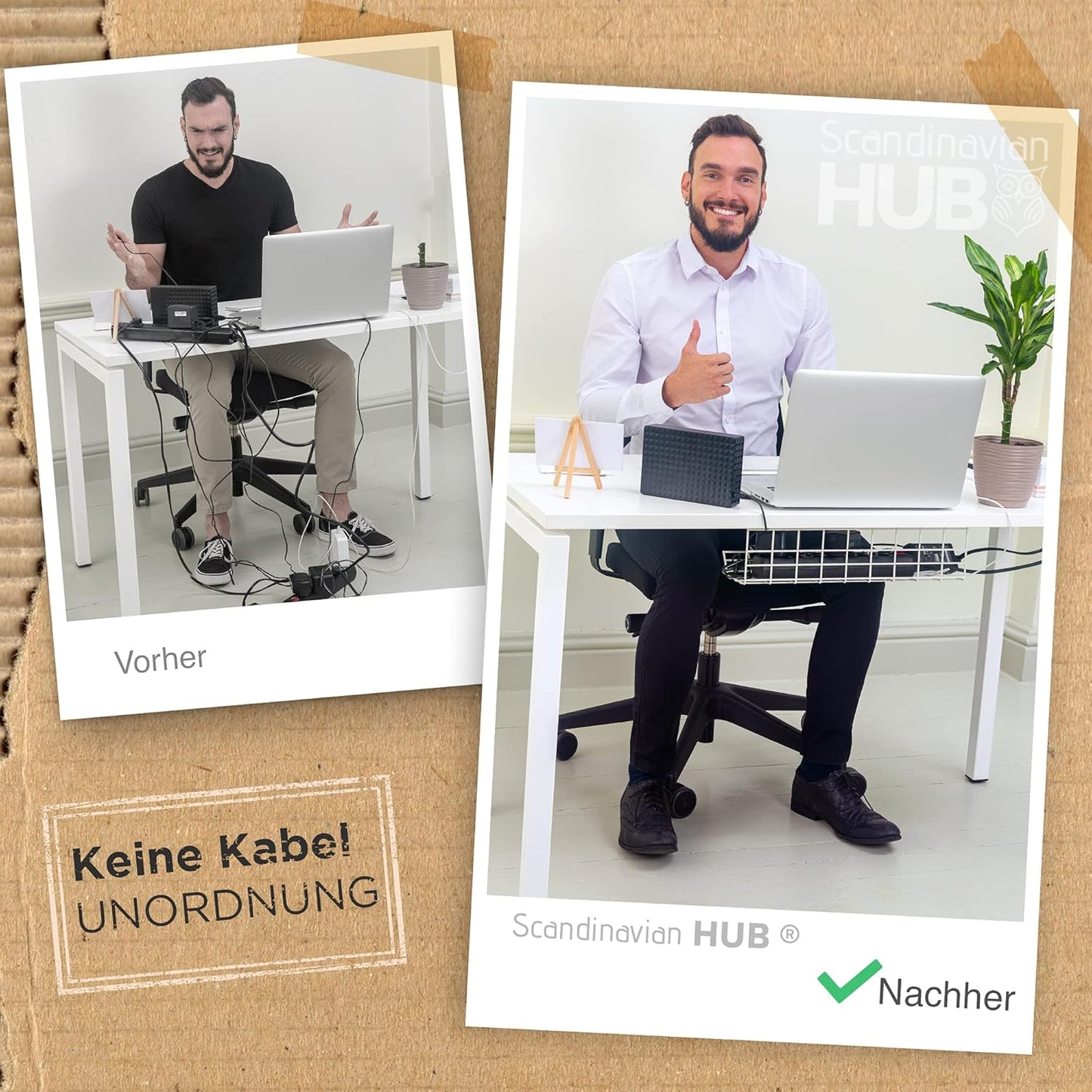 2er-Set Untertisch für Kabelmanagement, 43,2 x 14,5 x 10,9 cm 2er- Set / Weiss