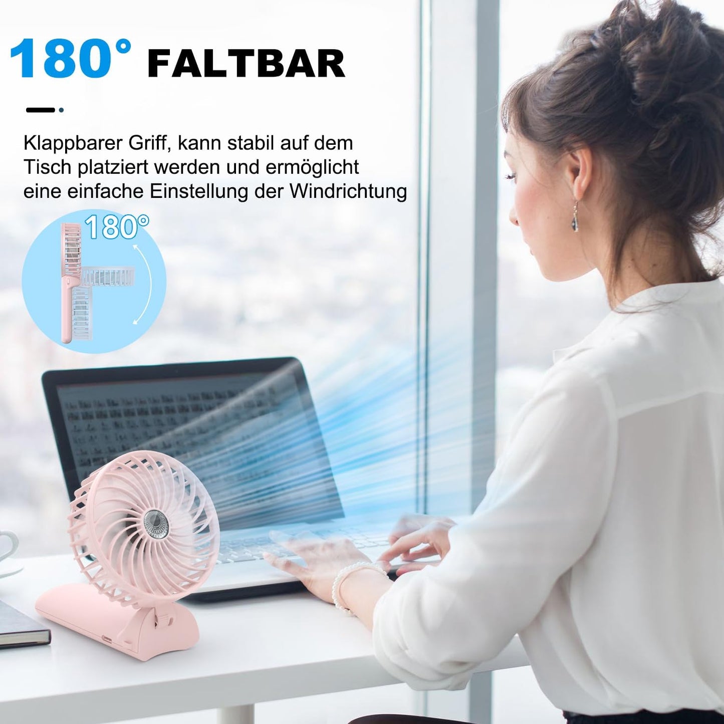 2er-Set Faltbarer Mini-Handventilator, Rosa+rosa