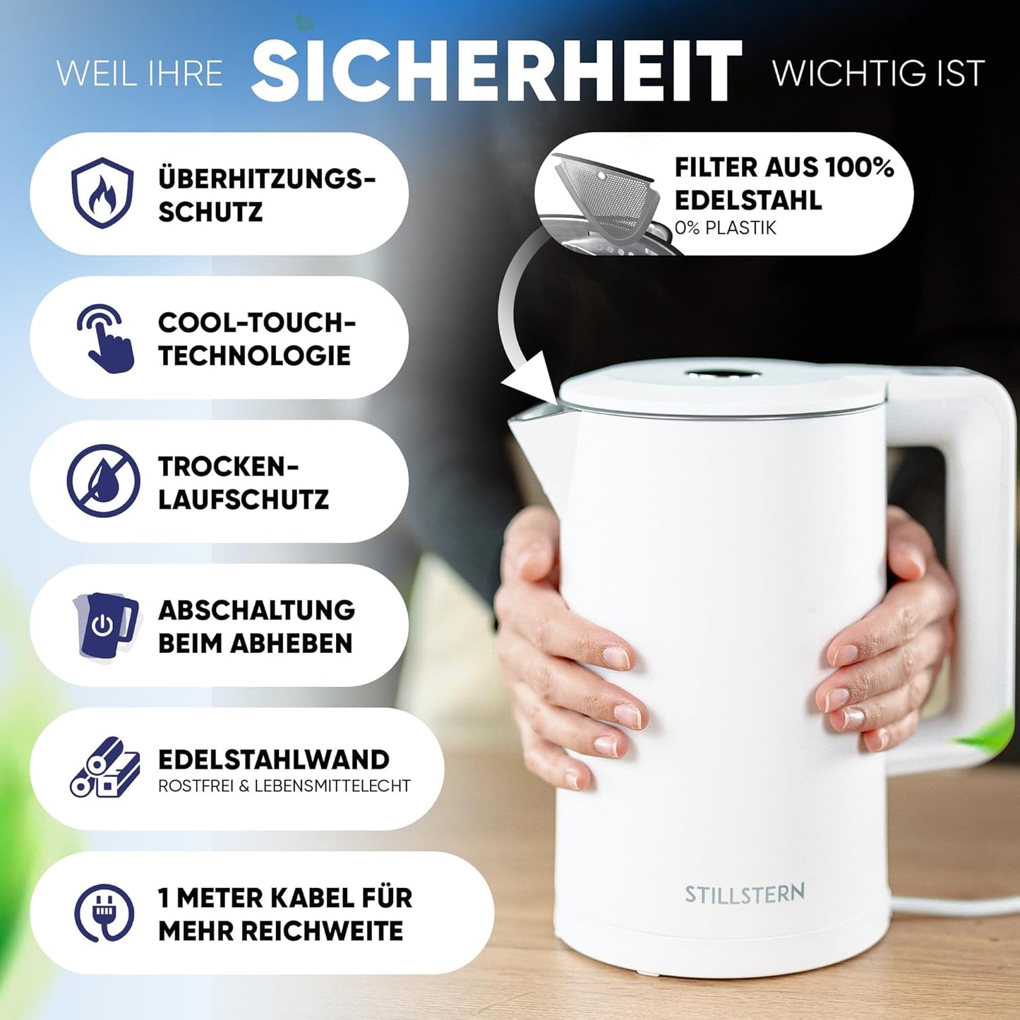Wasserkocher mit Temperatureinstellung und Warmhaltefunktion, Weiss