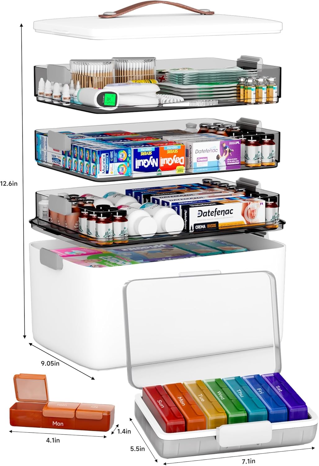 4-lagige Medikamentenbox-Set mit Pillenorganizer, Extra 4 -Tier Set