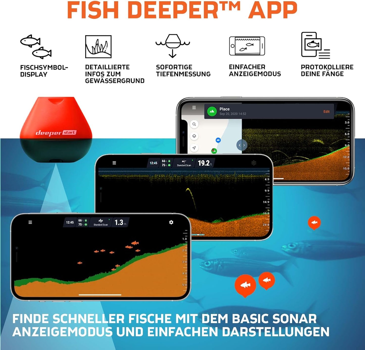 Kabelloser WLAN Fischfinder für Uferangler, Single