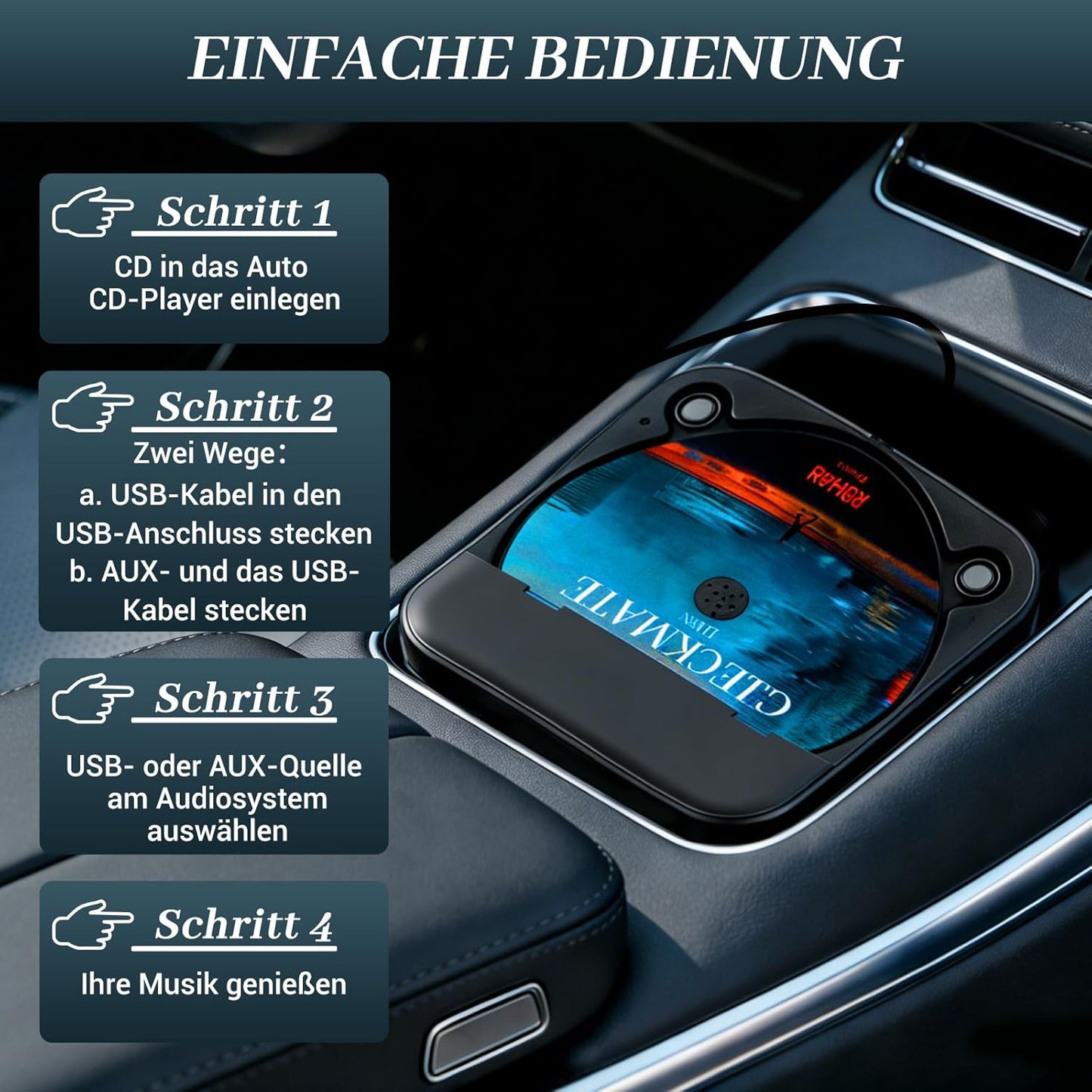 Externer Auto CD-Player mit USB/AUX-Anschluss
