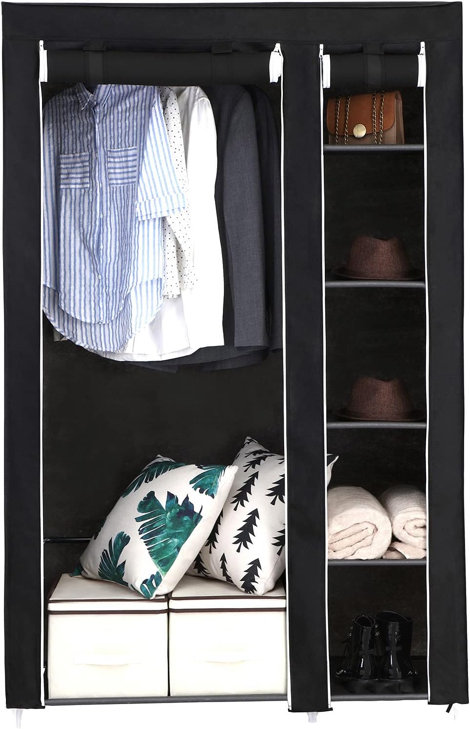 Stoffschrank XL mit Kleiderstange, Schwarz