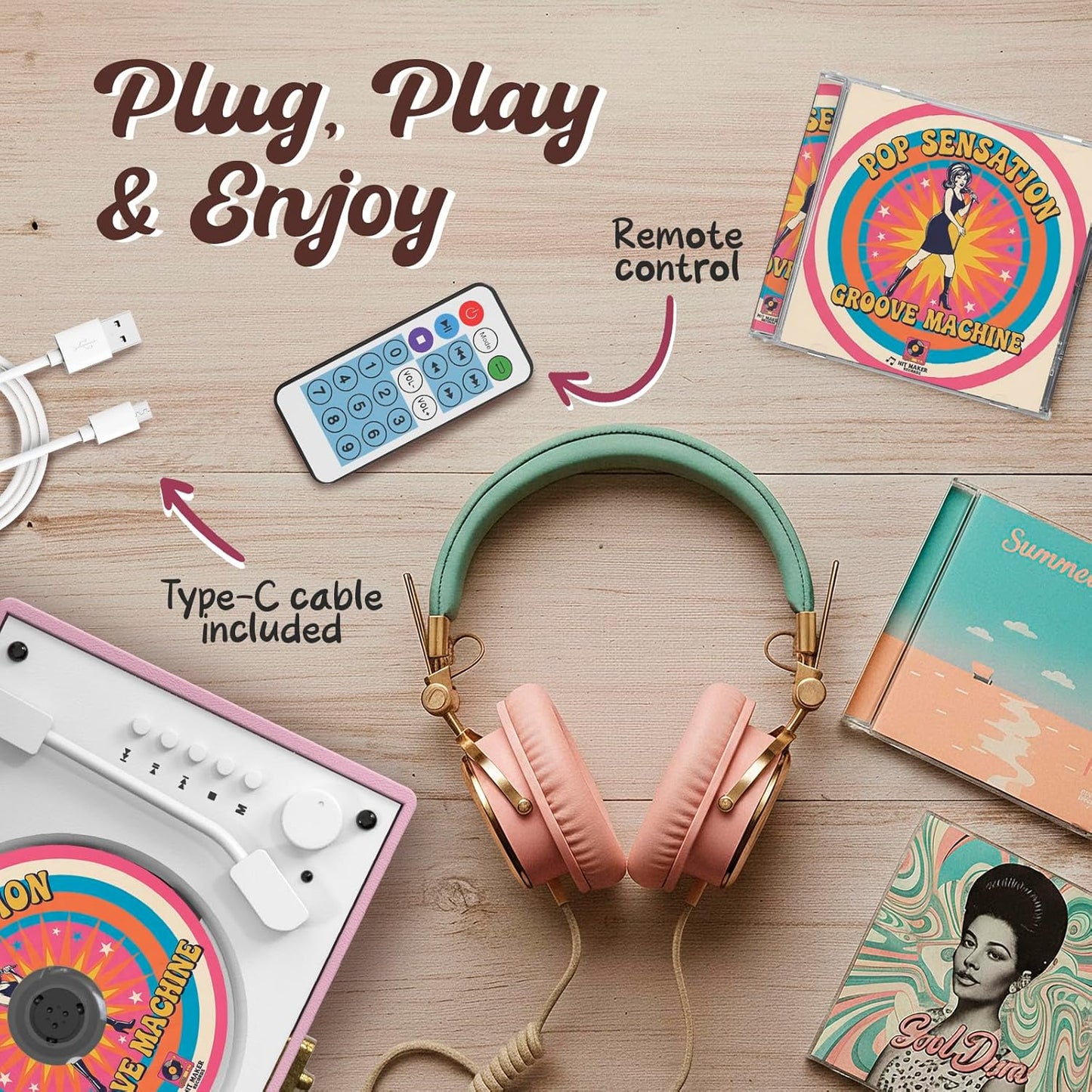 Retro-CD-Player mit Bluetooth und Lautsprecher, Rosa