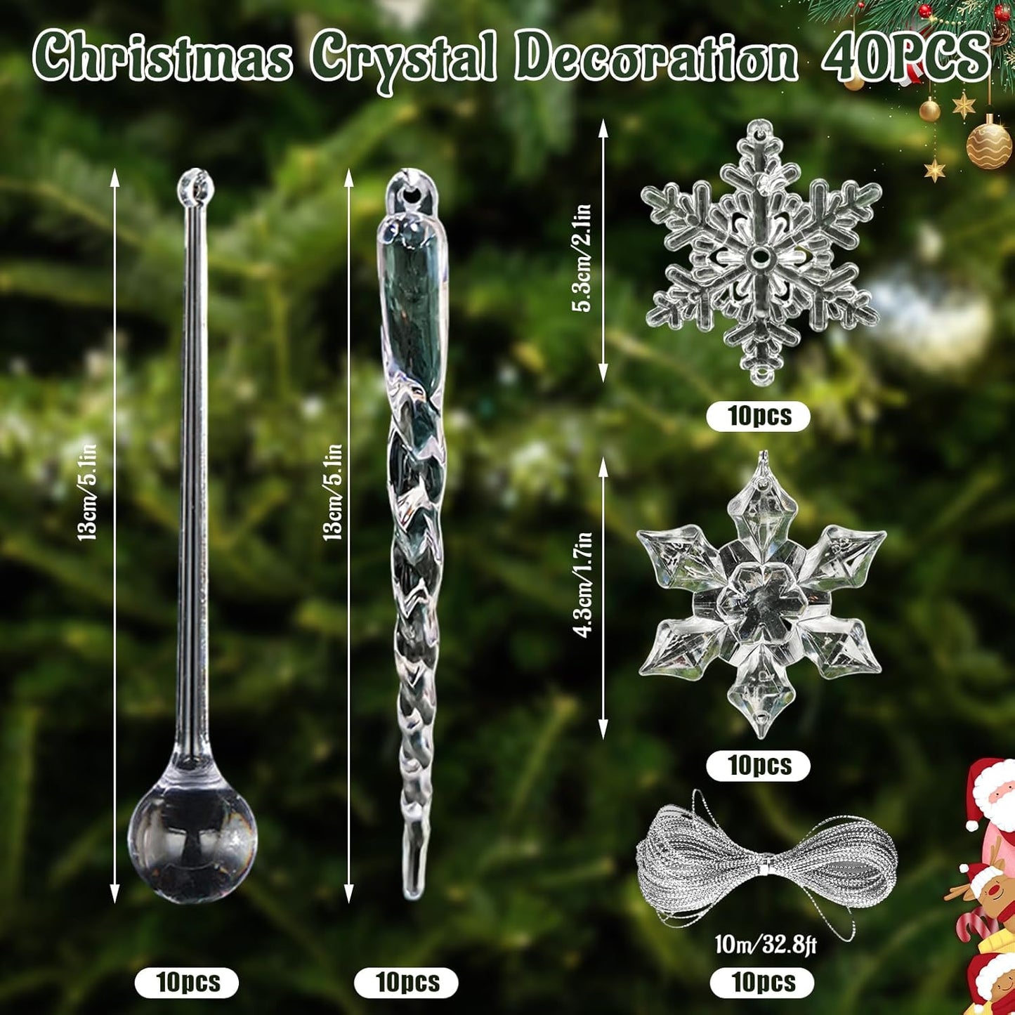 40-teiliges Weihnachtsbaumschmuckset Eiszapfen & Schneeflocke, A