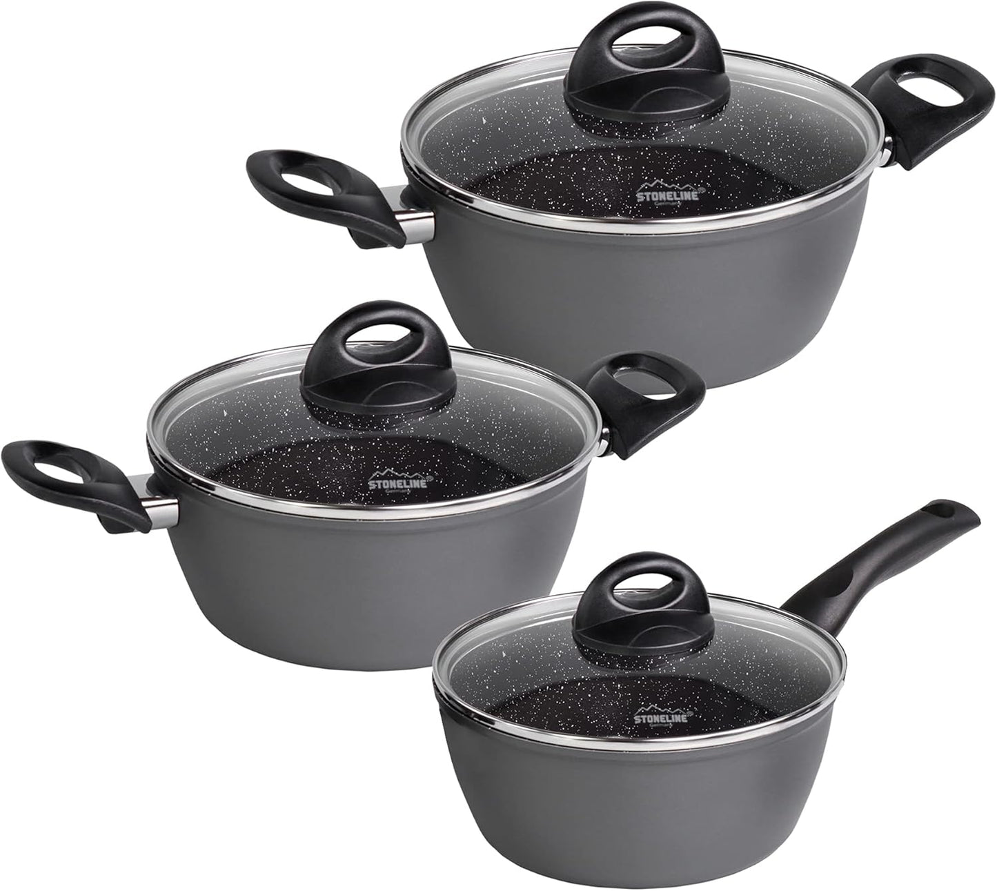 Kochgeschirr-Set mit Keramikbeschichtung (6-teilig) PFAS-frei, Grau 6-teilig