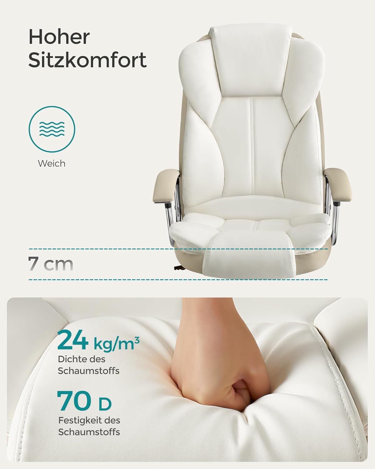 Ergonomischer Chefsessel, Cremeweiss-kamellbraun