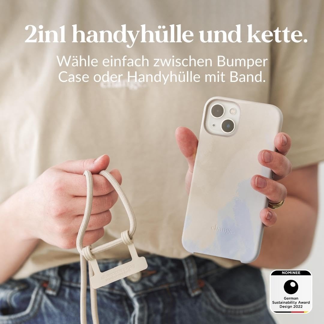 Handyhülle mit Kette, Beige Blau ; iPhone 15 Plus