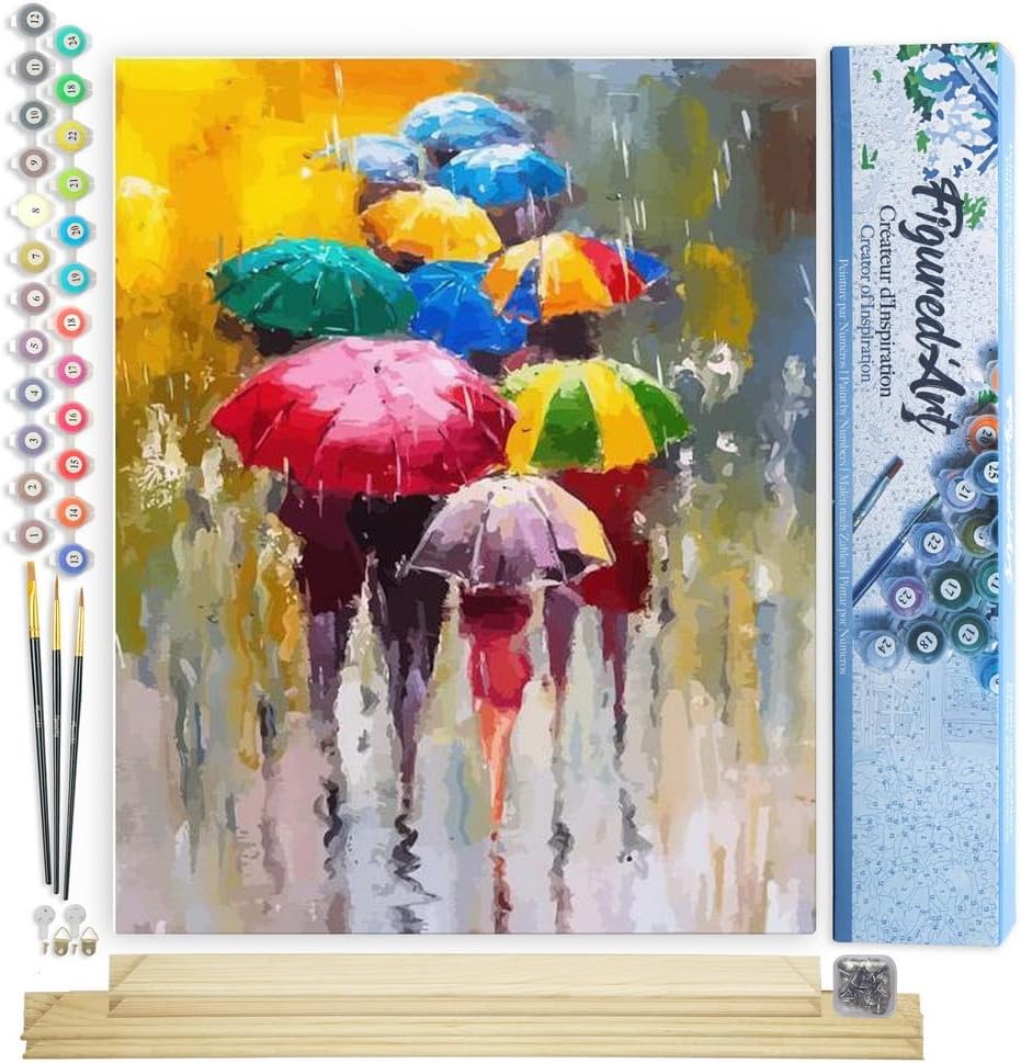 Malen Nach Zahlen Set Schirme im Regen, Schirme im Regen 40x50cm Mit Keilrahmen (nicht gespannt)