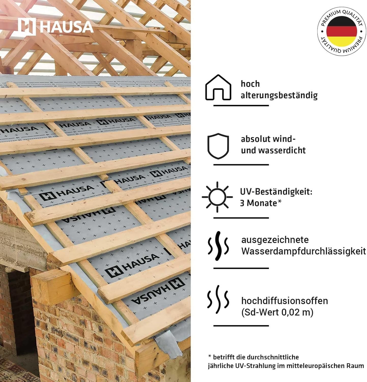 Unterspannbahn mit Selbstklebestreifen für 75m², Mit 2 Selbstklebestreifen 75m²