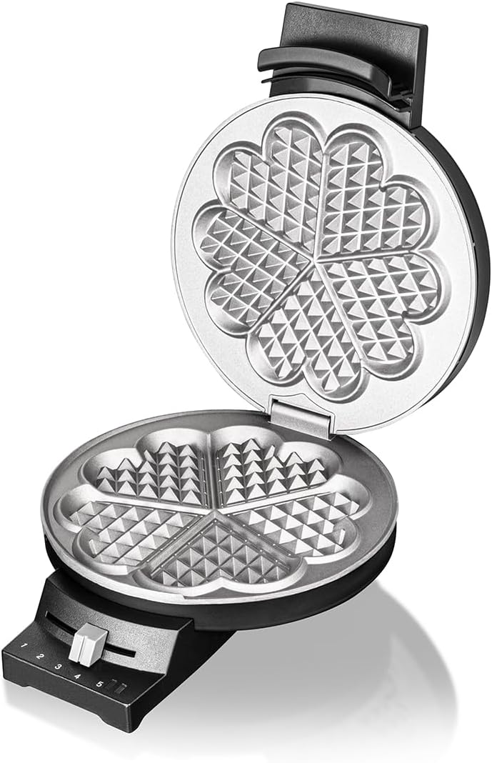 Waffeleisen 180 für Herzwaffeln mit Signalton, Einfache Antihaftbeschichtung, Schwarz