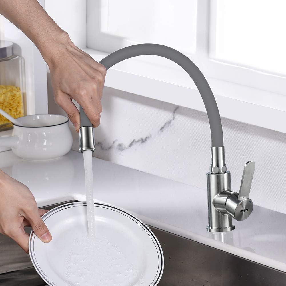 Einhebel Küchenarmatur mit flexiblem Auslauf, Grau