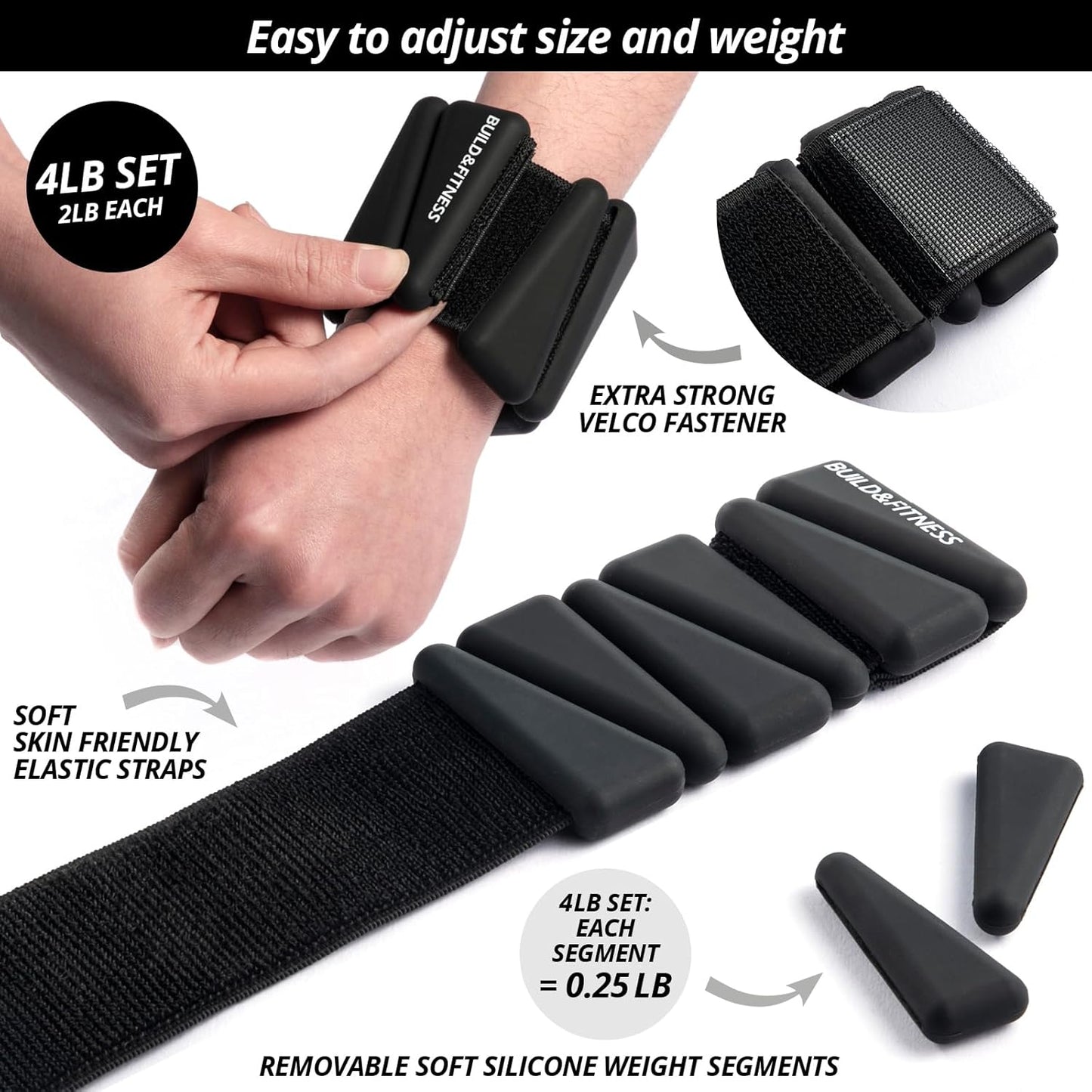 Gewichte-Set für Handgelenk & Knöchel, Schwarz 2 kg (2 * 1 kg)