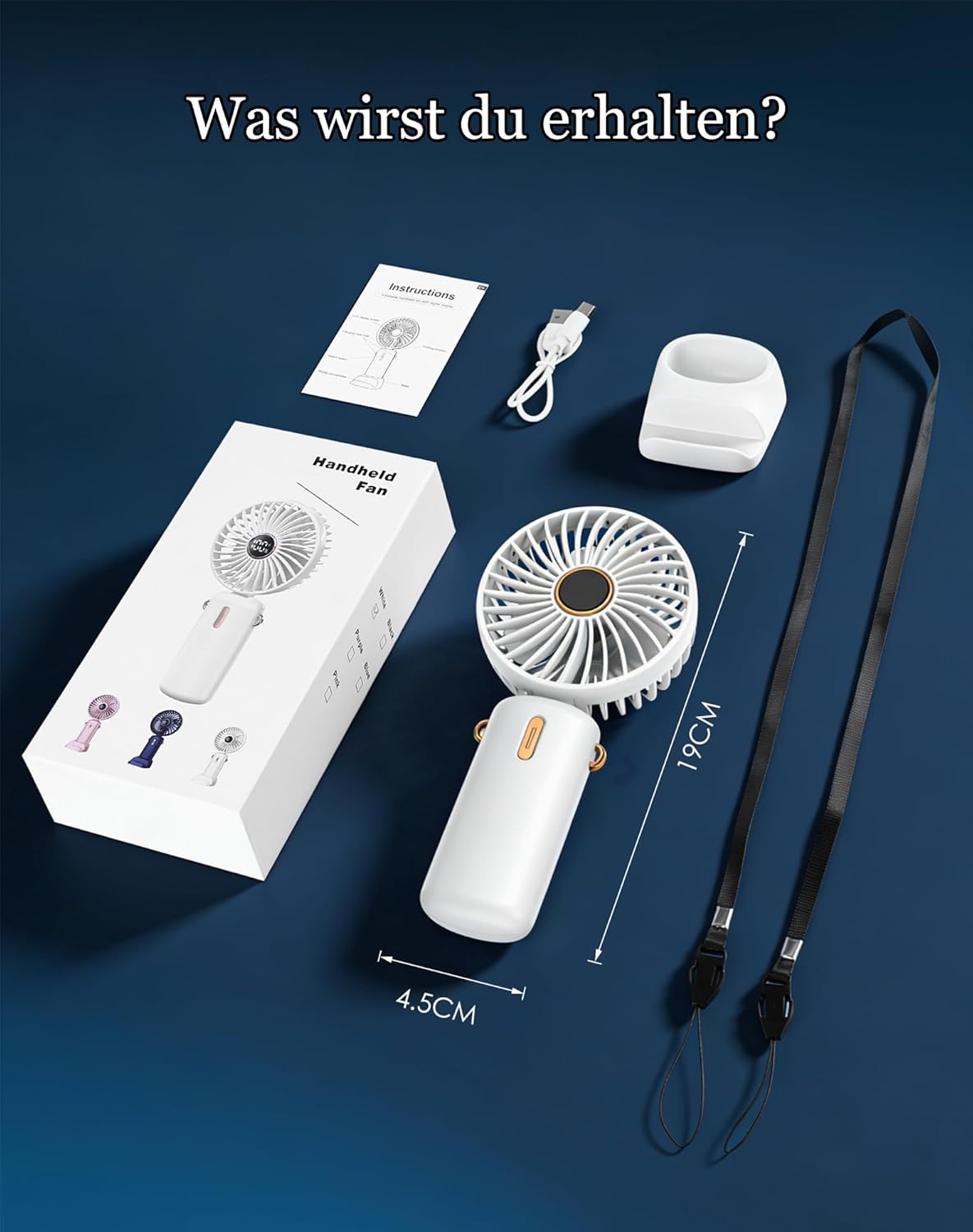 Mini Handventilator USB-Akku tragbar & leise, Weiss