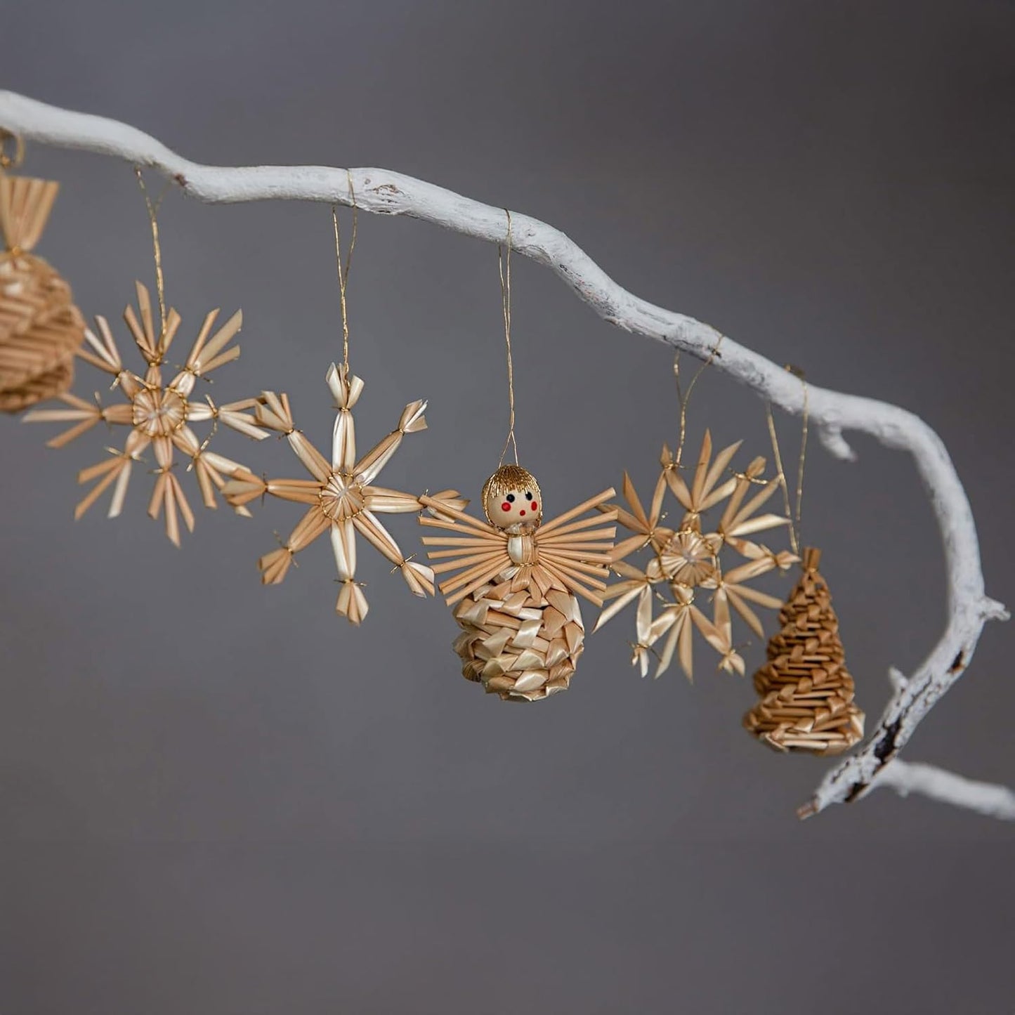 Strohschmuck-Set mit Sterne, Kugeln & Zapfen, Stroh-Sortiment 3