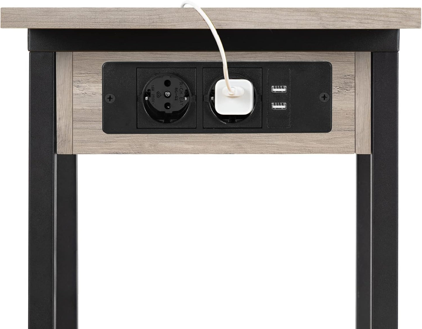 Beistelltisch mit Ladestation, Greige + Schwarz