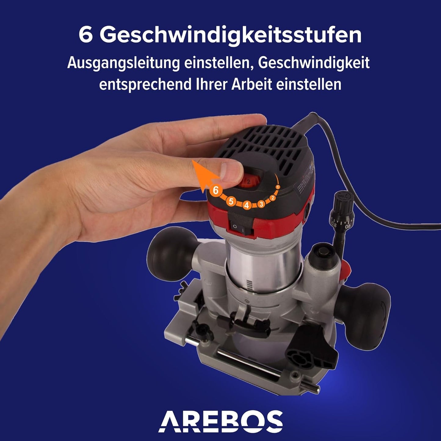 Oberfräse mit 6 Geschwindigkeitsstufen und Zubehör