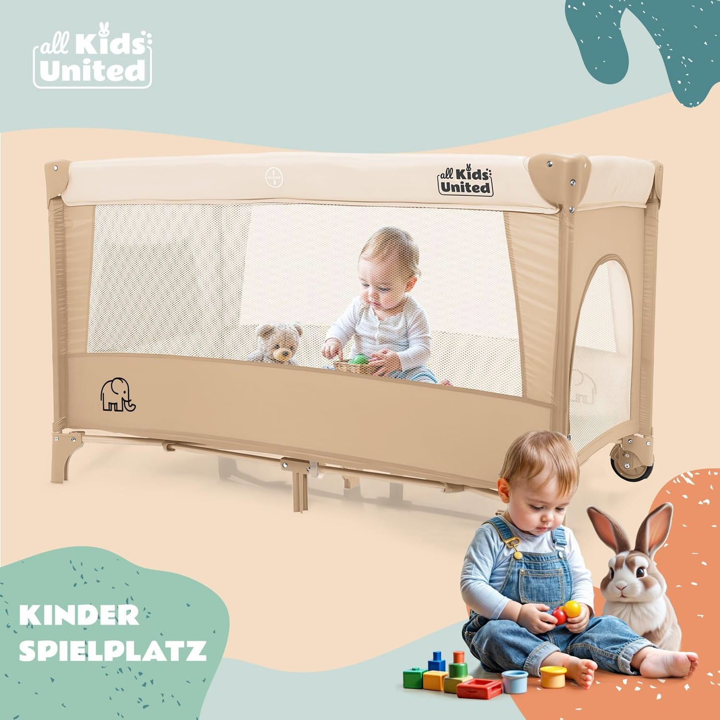 Baby-Reisebett mit Matratze und Zubehör, Beige