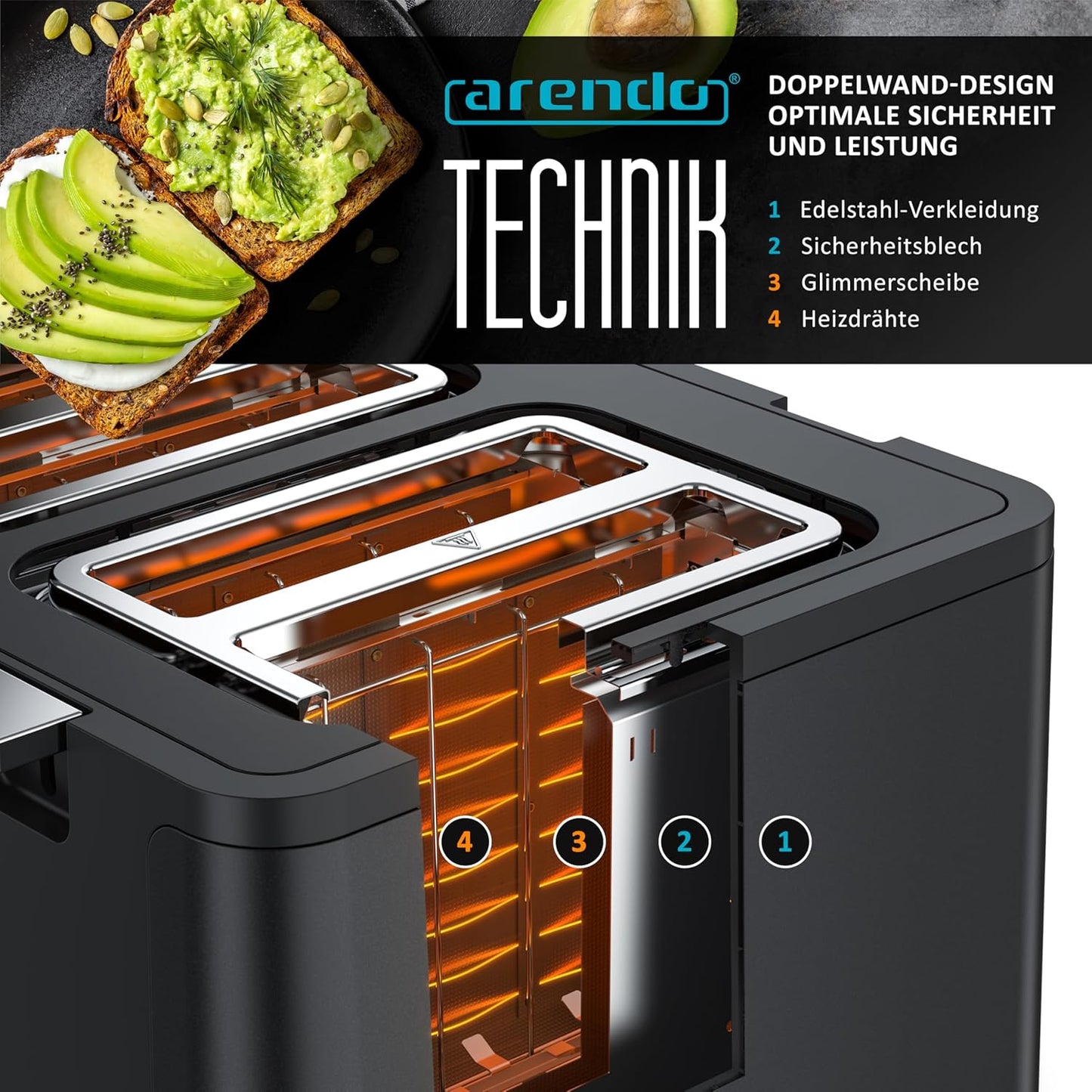 Toaster Manana X2 für 4 Scheiben, A: Schwarz