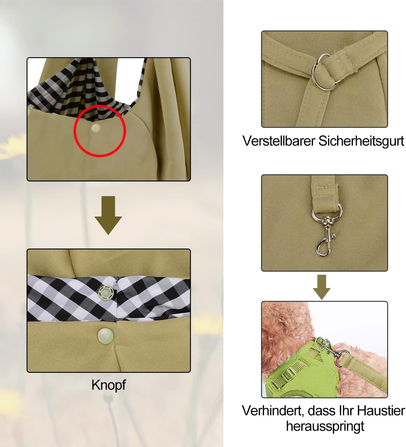 Reversibles Tragetuch für kleine Haustiere, Khaki