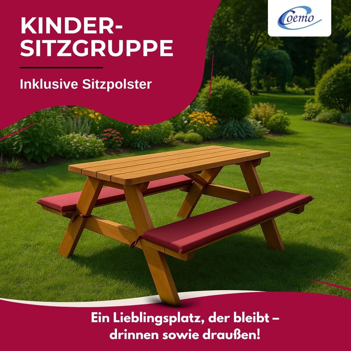 Kindersitzgruppe mit Polster, 89x79x50cm Rotbraun