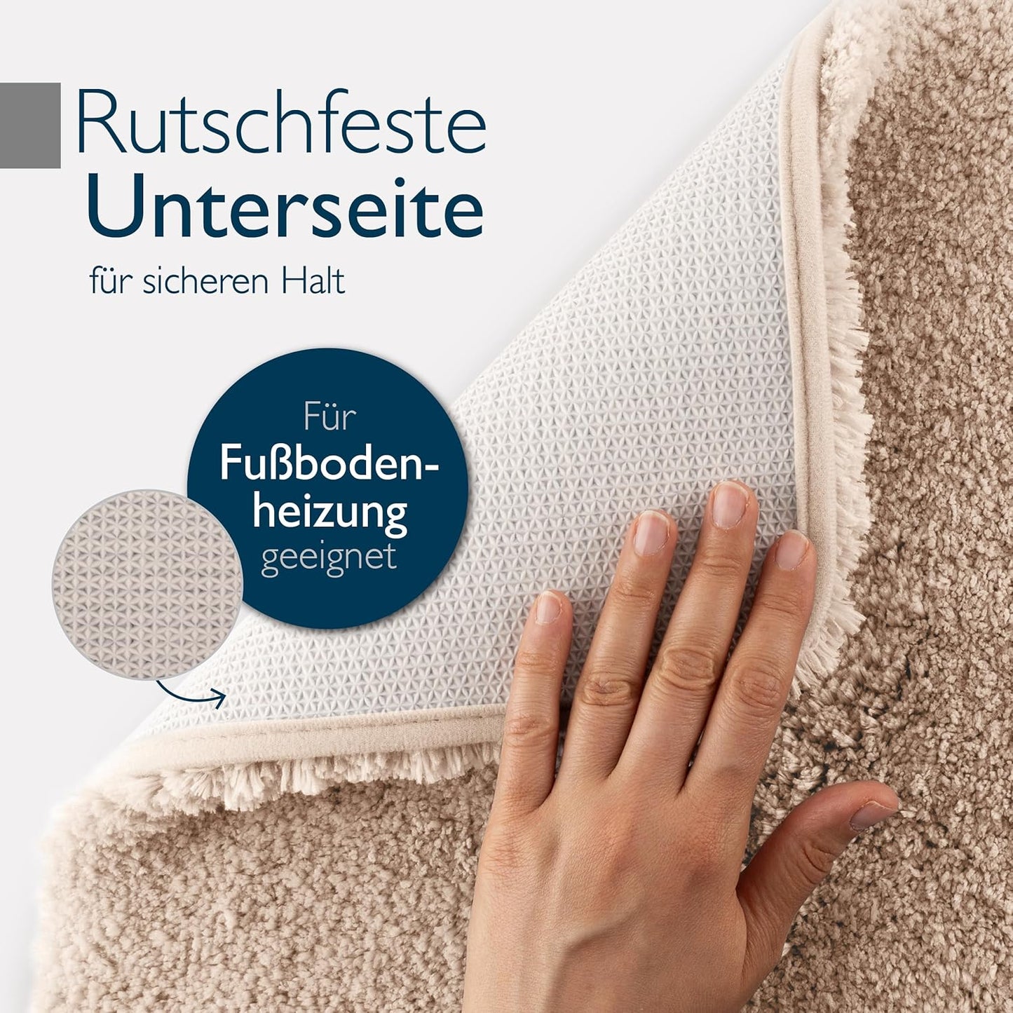 Rutschfeste Hochflor-Badematte, 60 x 100 cm Natur