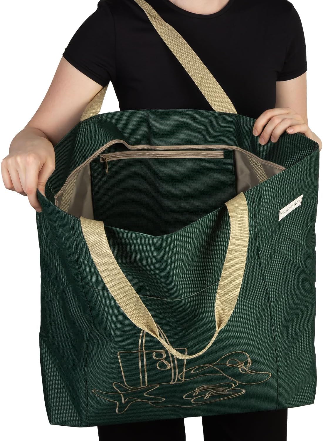 Strandtasche, Grün Bestickt