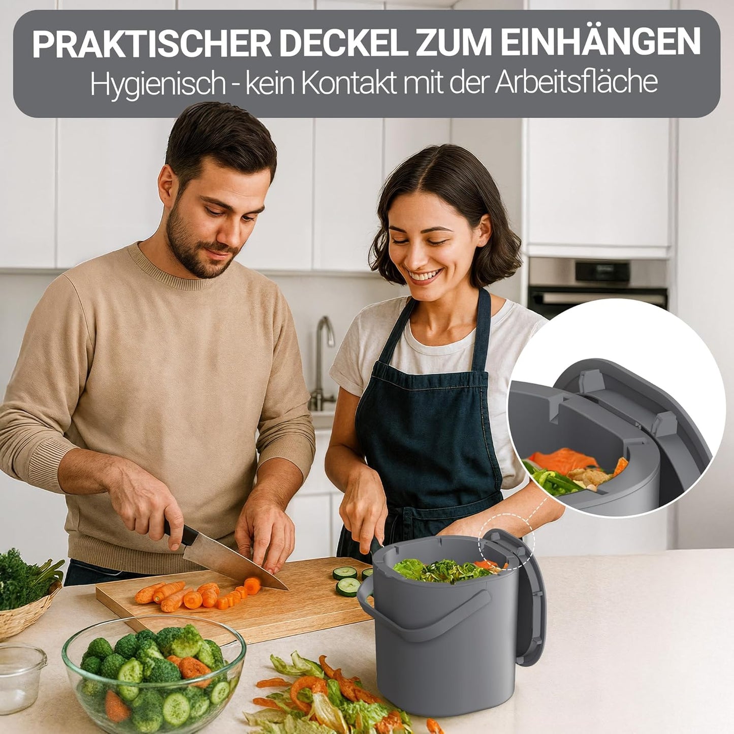 Komposteimer mit Deckel & Innensieb, Grau 6L