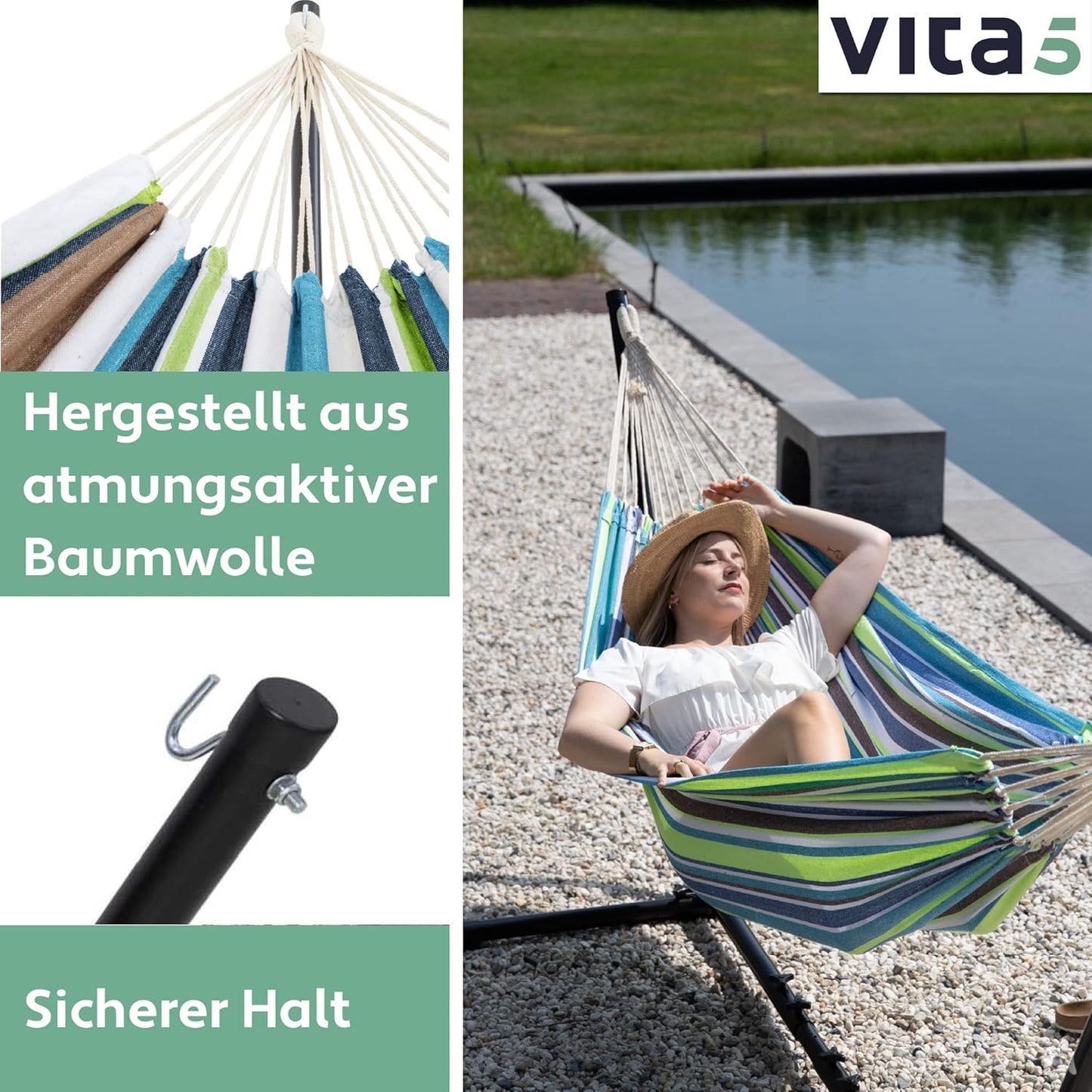 Hängematte mit Gestell für 2 Personen, Grün