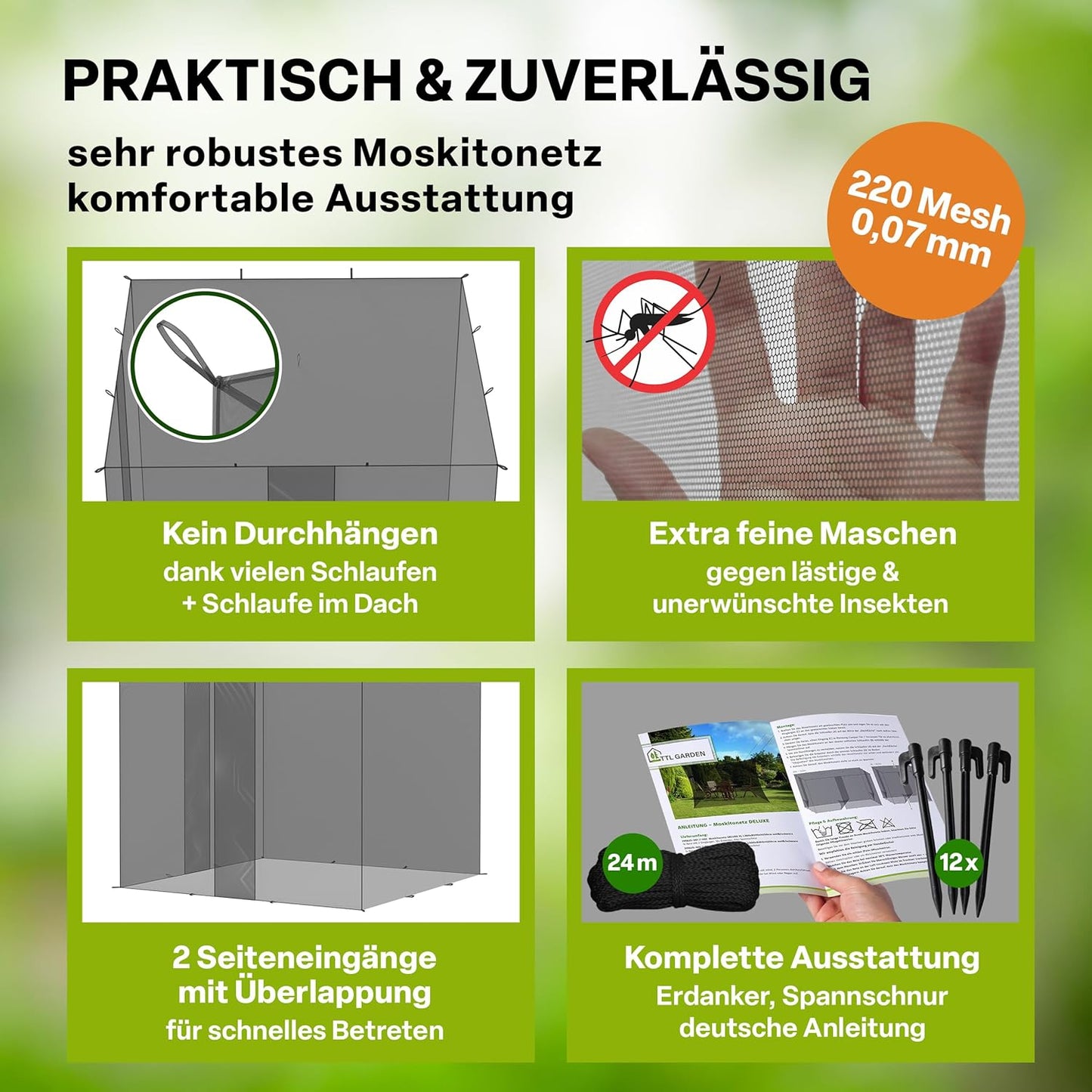 Moskitonetz Deluxe mit 2 Eingängen, L300xB300xH250 cm Schwarz