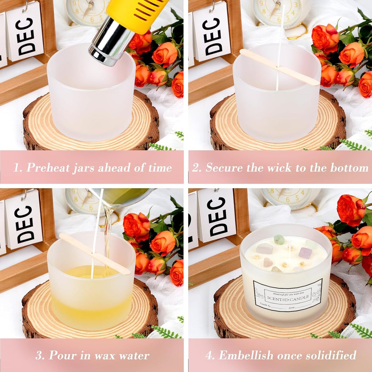 8er-Set Kerzengläser für die Kerzenherstellung, Milchglas-340 Ml