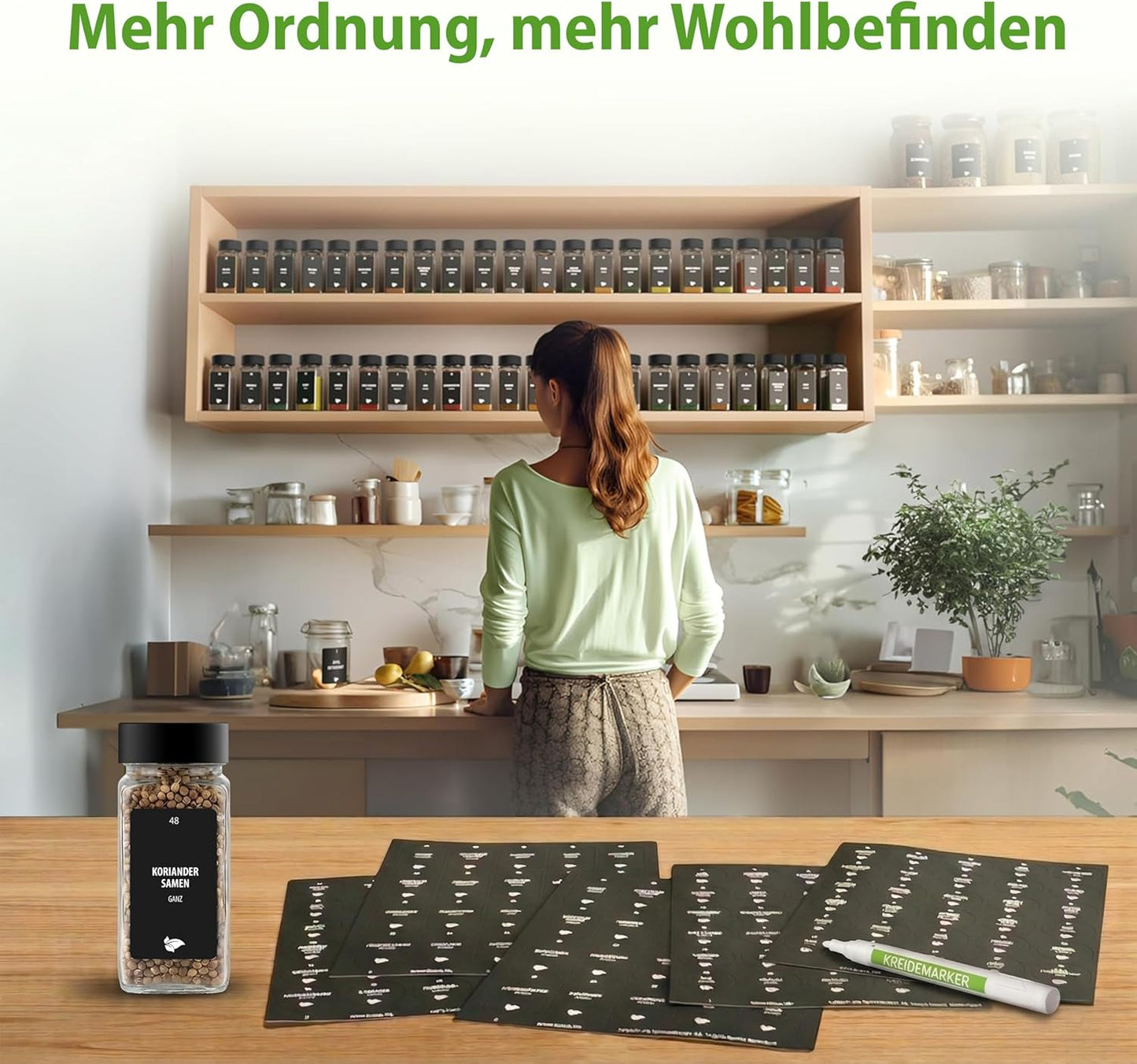 Gewürzglas-Set mit Etiketten und Streueinsätzen, 24er Set - Schwarz Edelstahl