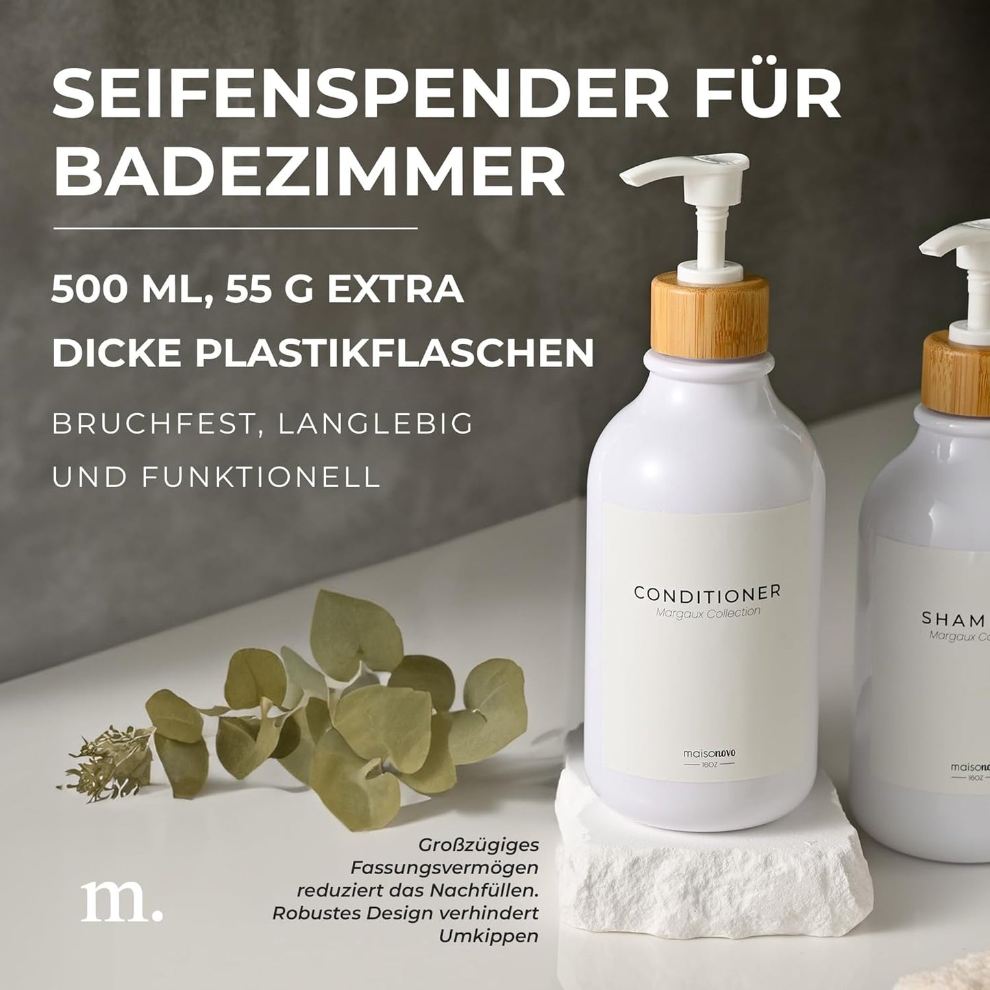 3er-Set Shampooflaschen zum Befüllen, Weisser Bambus 3er-set
