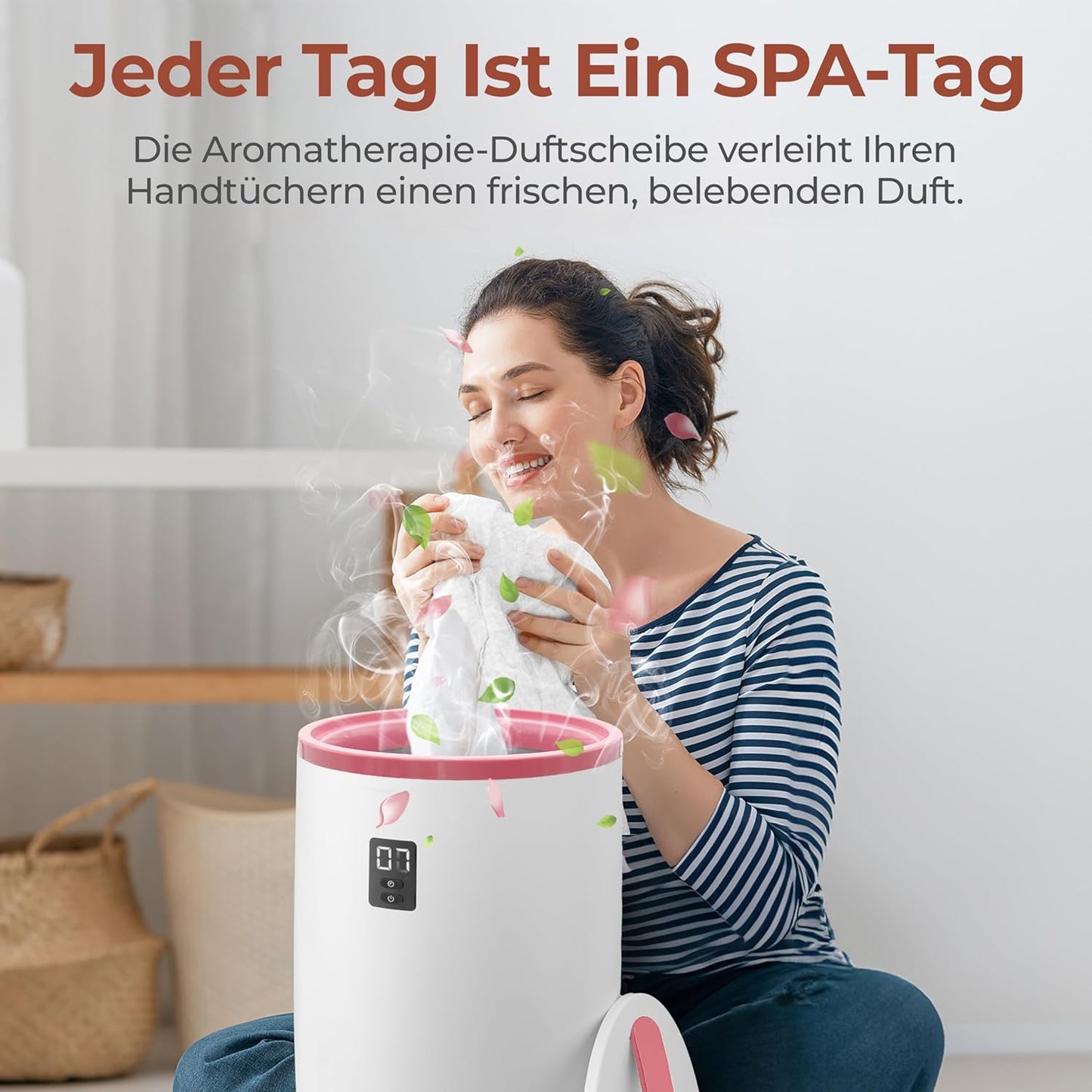 Elektrischer Handtuchwärmer mit Timer & Schutzfunktionen, Rosa