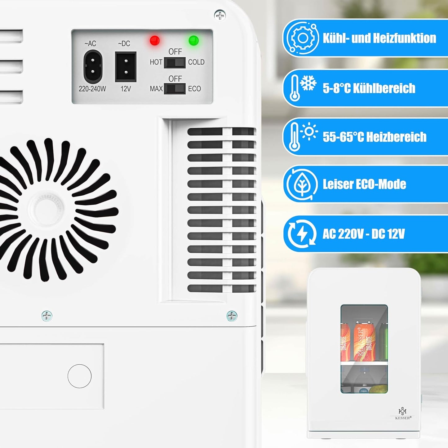 2in1 Mini Kühlschrank mit Kühl- und Heizfunktion, 15L Weiss