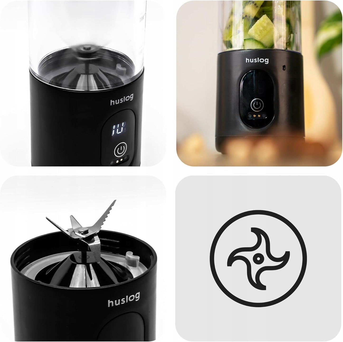 Portable Blender TO GO 315W HUS1026, Schwarz 8.2 cm x 8.2 cm x 30 cm