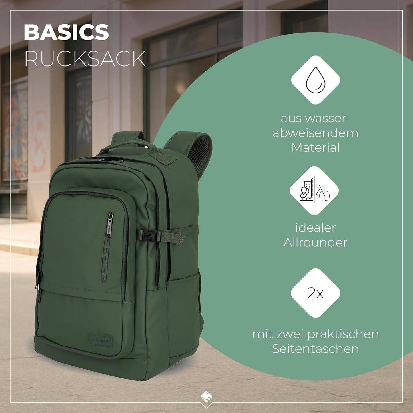 Wasserabweisender Tagesrucksack mit Laptopfach 15,6", Oliv