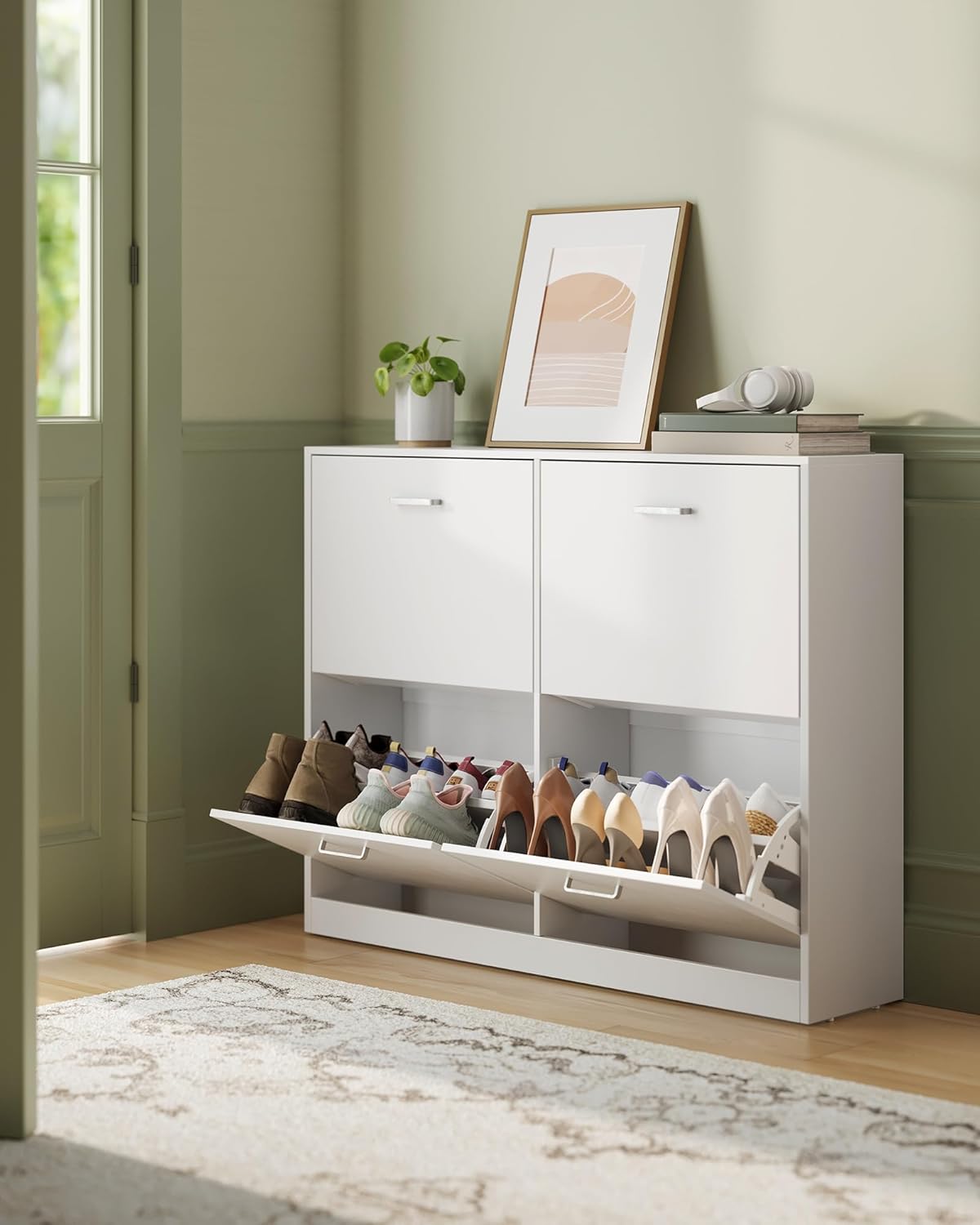 Schuhschrank Klappen Verstellbar Schuhregal Schneeweiss, Schneeweiss