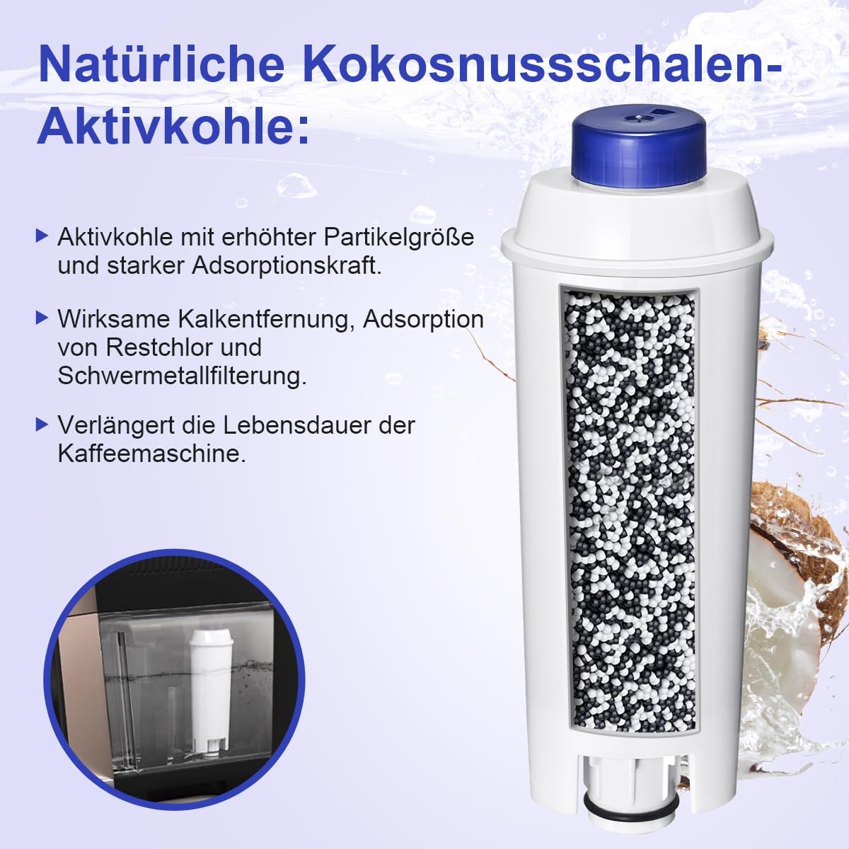 FW600 Wasserfilter-Set für Delonghi Kaffeevollautomaten, 6 Stück