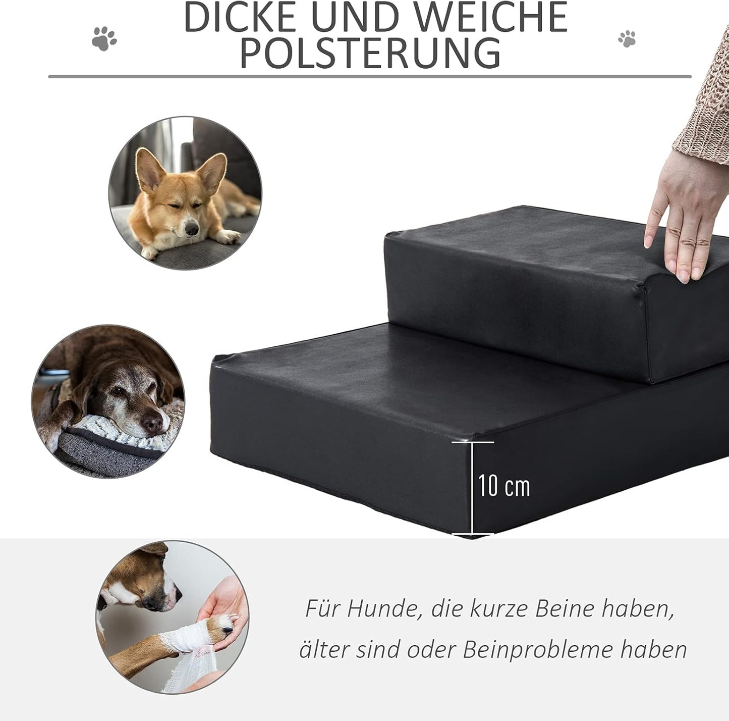 Klappbare Hundetreppe für Haustiere, schwarz L45 x B39 x H20 cm