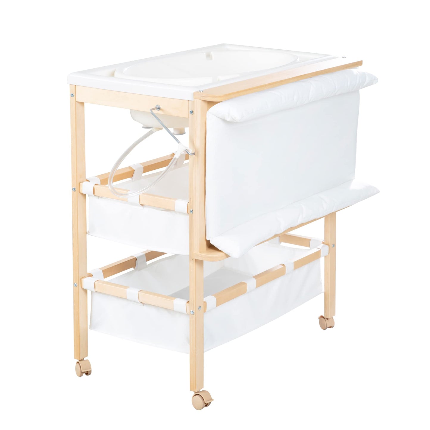 Bade-Wickel-Kombi mit integrierter Babywanne, Natur / Weiß - Klappbar