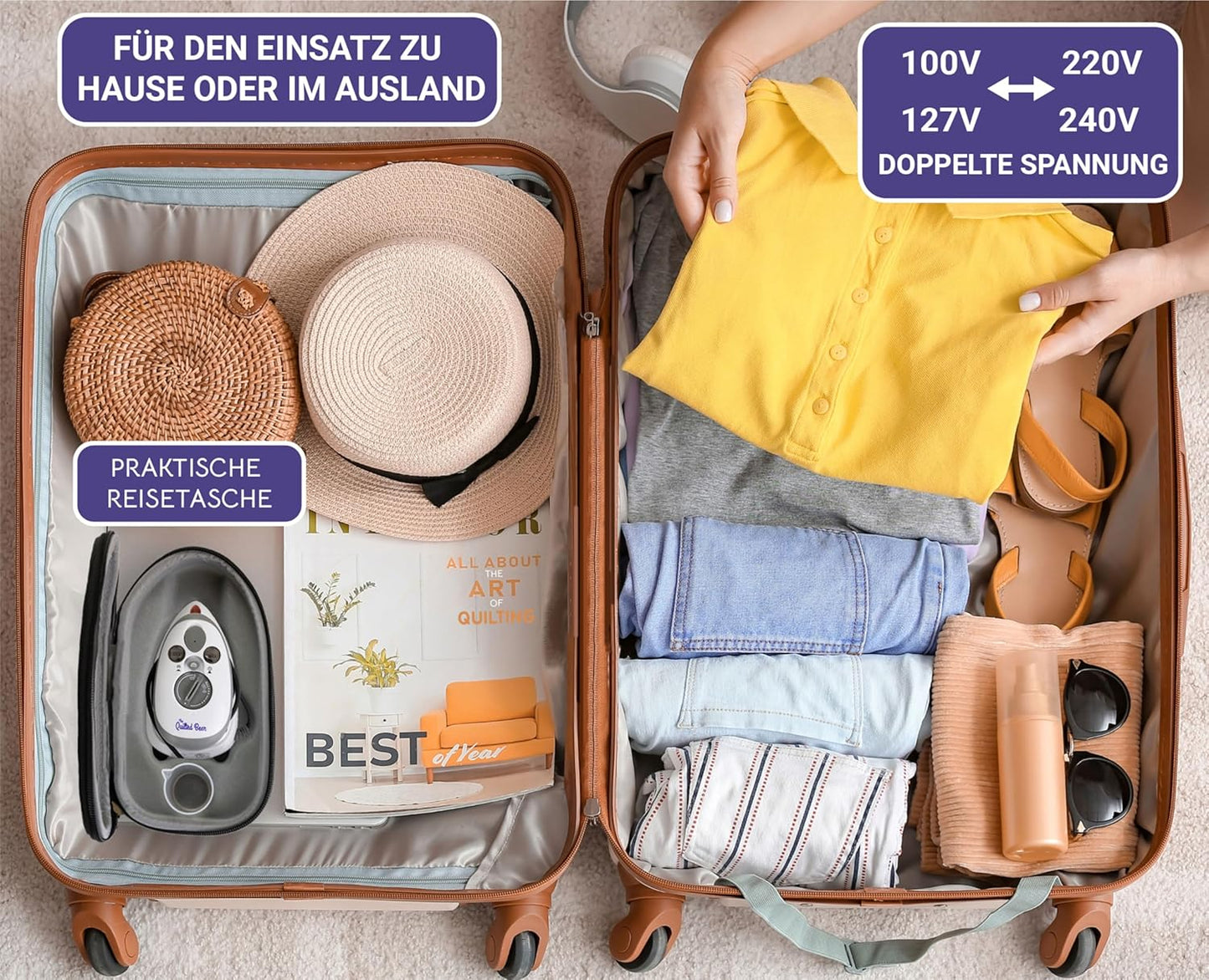 Reisebügeleisen, Mini Fer - Fer avec boîtier Rosa