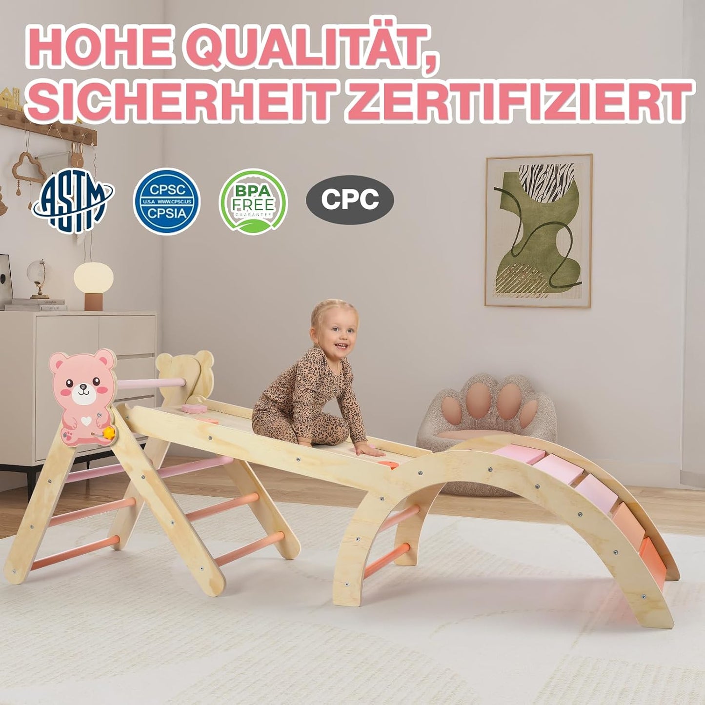 Kletterdreieck Set (7-in-1) mit Rutsche, Bärchen
