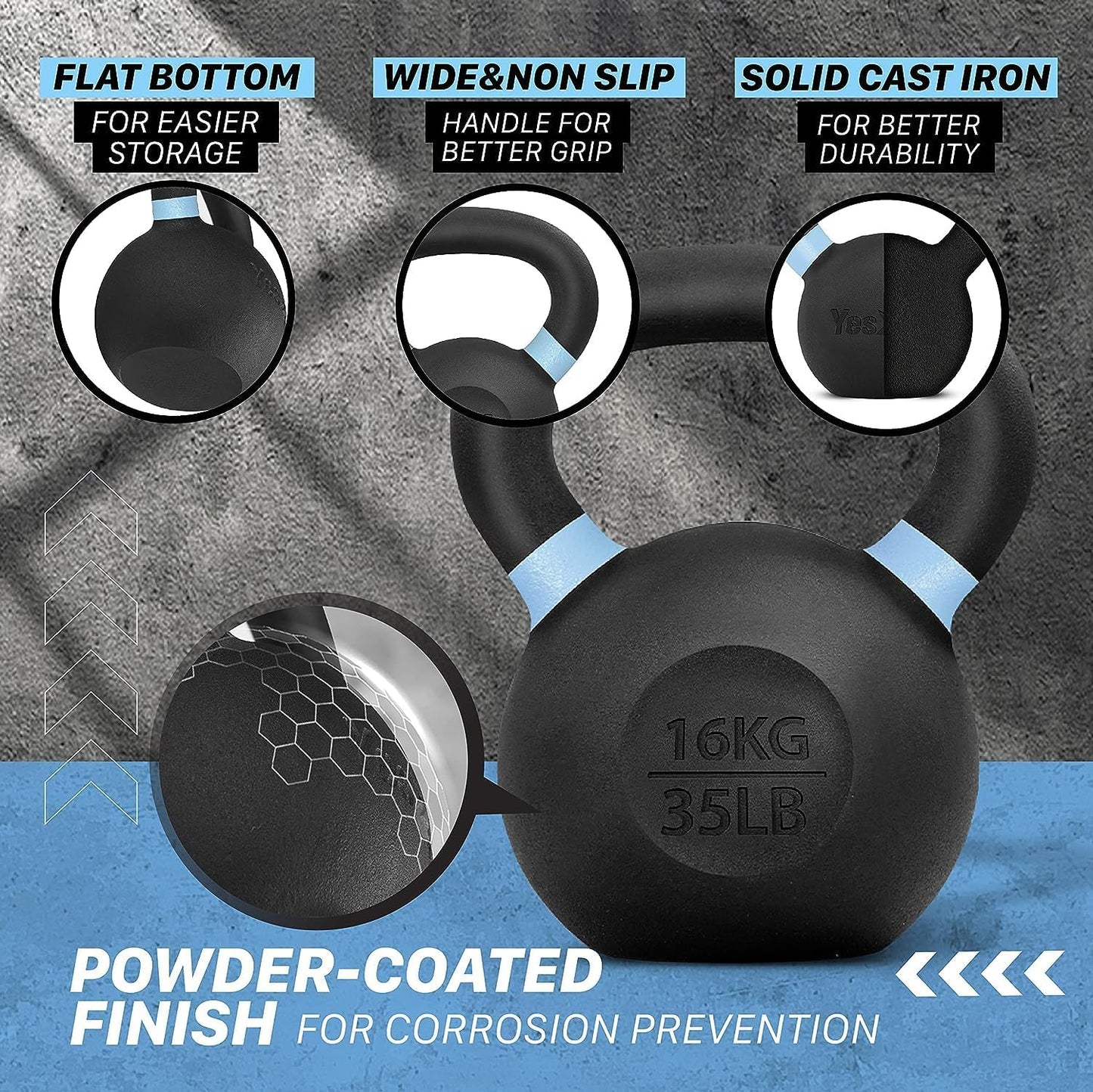 Kettlebell Powdercoat 16 kg, G. 16 kg