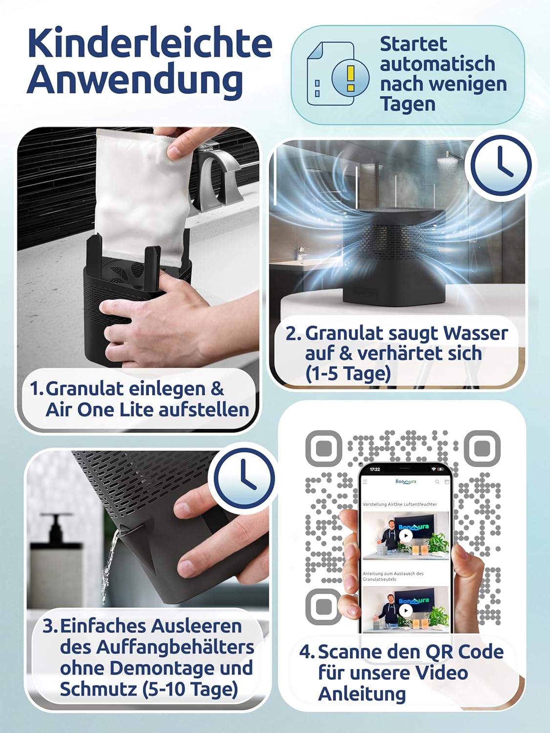 AirOne Lite - Luftentfeuchter für Bad & Küche, Midnight Black