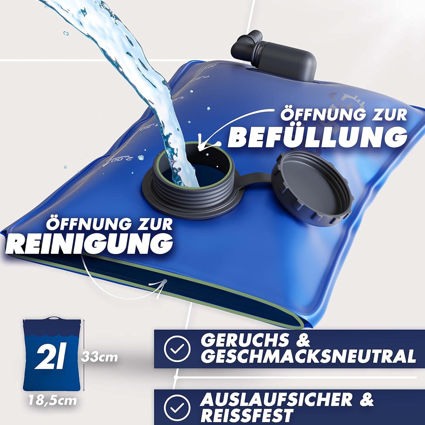 Trinkrucksack mit Trinkblase & Reflektoren, schwarz - mit Trinkblase
