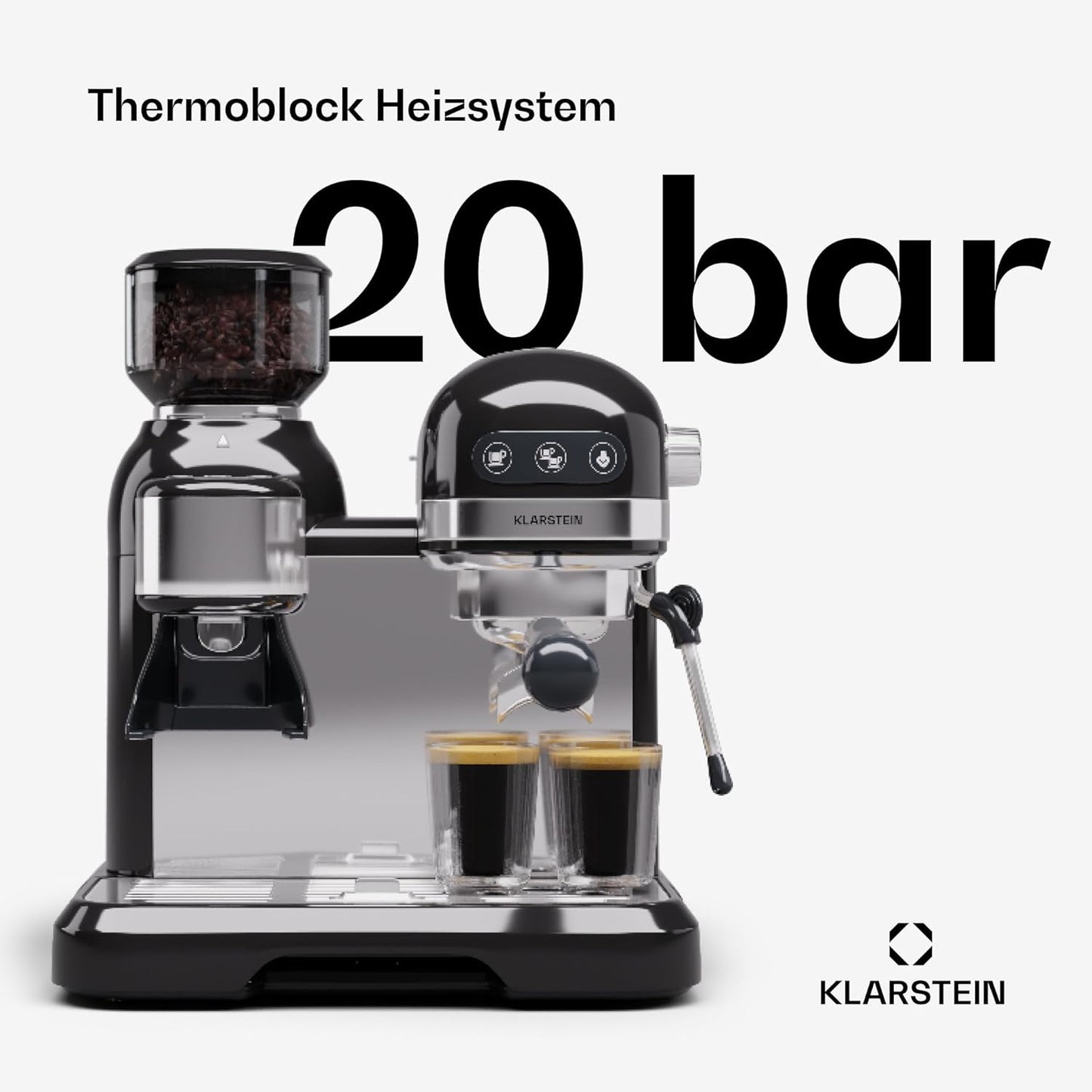 Espresso Siebträgermaschine mit Milchaufschäumer, Schwarz Bella Café
