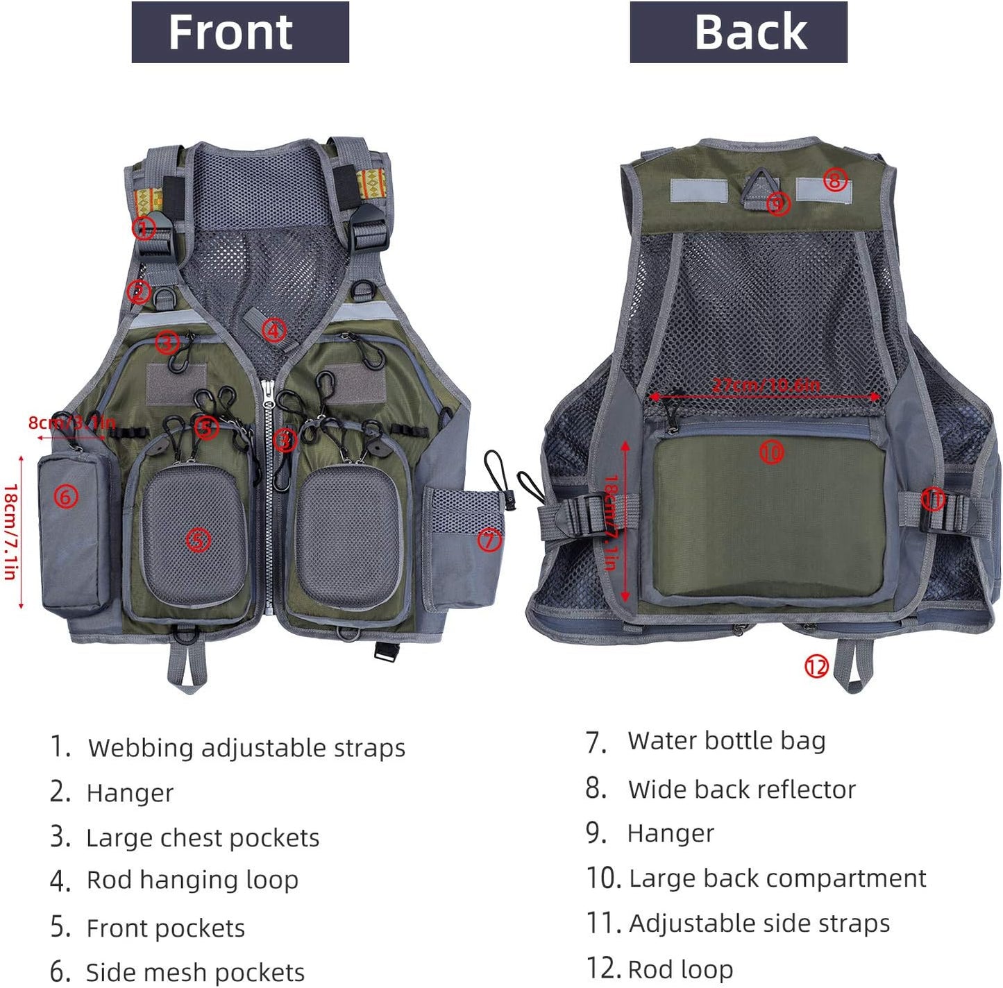 Outdoor-Angelweste mit vielen Taschen, Einheitsgröße Große Größen armee-grün