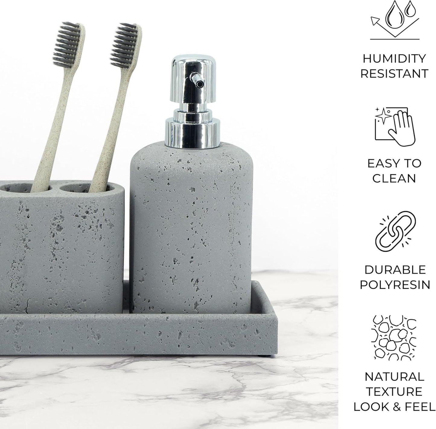 Badezimmer-Zubehör-Set (4-teilig) mit Seifenspender, Grau 4pcs
